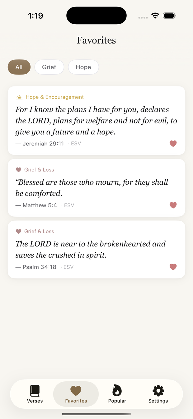 Saved favorite verses